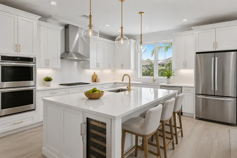 Finished white kitchen with a long island