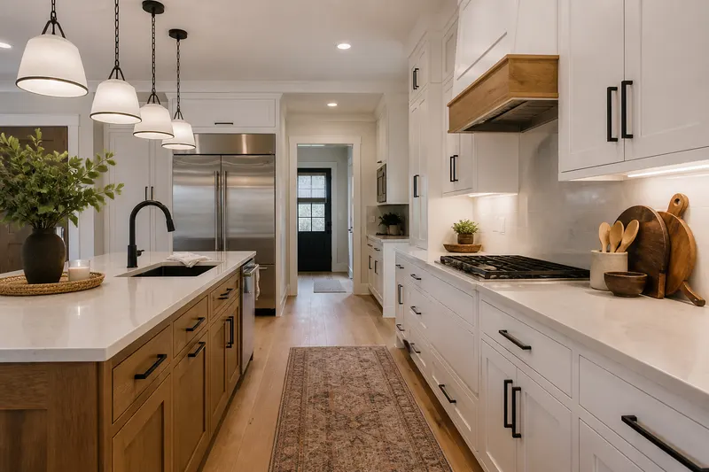 Finished kitchen with a wood island