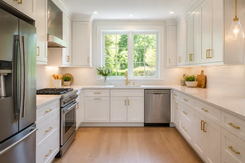 Finished U-shaped white kitchen
