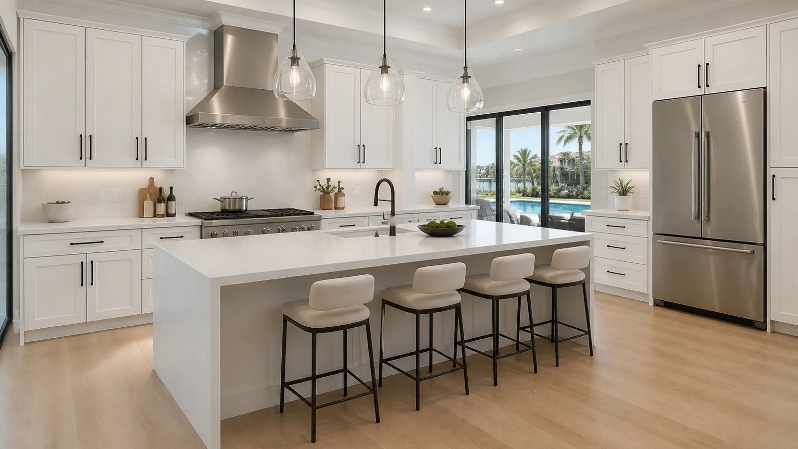 White Shaker kitchen with basic pulls